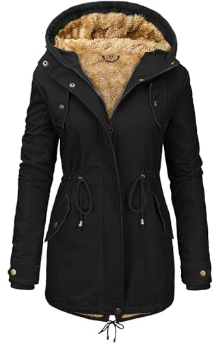 Vancavoo Cappotto Giubbotto Donna Parka Invernale Giacca Cappotti Imbottita Caldo Felpa con Cappuccio Media Lugghezza Giaccone Outdoor,Nero,M