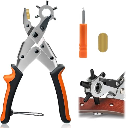 Sacabocados Cuero Agujeros Cinturon 6 Tamaños Maquina Hacer Agujeros Cinturones Profesional Alicate Sacabocados para Cuero Piel Cinturones Correas Bricolaje Manualidades