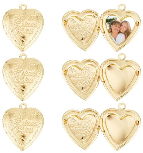 Beebeecraft 1 Box 10 Stück Herz Fotorahmen Anhänger Charms 18 Karat Vergoldet Herz Hoffnung Foto Medaillon Charms Mit Schlaufe Für Die Schmuckherstellung DIY