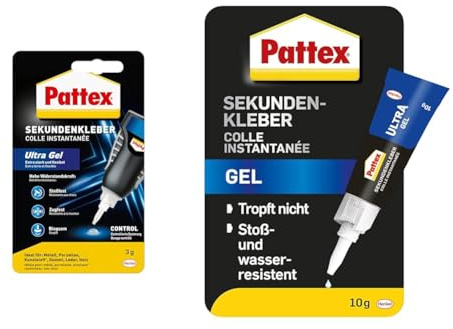 Bundle aus Pattex Sekundenkleber, Control Ultra Gel, Blister, 3g und Pattex Sekundenkleber, Ultra Gel, Blister, 10g und Pattex Sekundenkleber, Ultra Gel, 3x10g