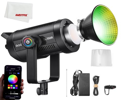 Godox SL150R RGB LED Videolicht, 150W farbenreiches LED-Licht CRI 95 TLCI 96 Rauscharme Wärmeableitung 14 Fx Effekte Multiple, für Neugeborene Fotografie, Porträt, Interview Beleuchtung, Videofilming.
