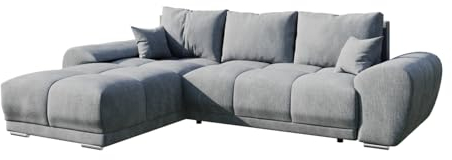 BROMARKT Ecksofa mit Schlaffunktion und Bettkasten Sofa L Form Couch 294x184 cm Fünfsitzer Wohnzimmer Eckcouch Bettsofa Schlafsofa Wohnlandschaft NUBES Grau