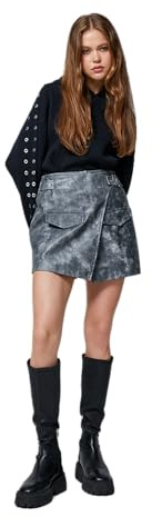 Koton dam konstläder linne mini kort kjol, Anthracite design (9d2), 40