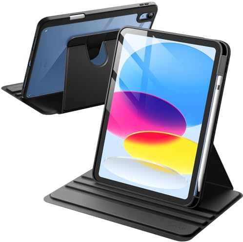 JETech Drehbare Hülle für iPad (A16) 11./10. Gen, Schwarz | Für 2025/2022 Modell, 360° Drehständer, Transparente Rückseite, Auto Schlafen/Wachen, Stifthalter