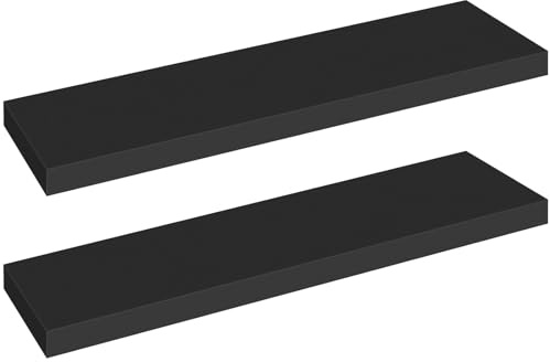 HOOBRO Wandregal, Schweberegal 2er-Set, stabile Wandboards, 80 x 20 x 3,8 cm Hängeregale, mit unsichtbaren Halterungen, für Bad, Schlafzimmer, Küche, Büro, Wohnzimmer, Schwarz EBK80BJP201