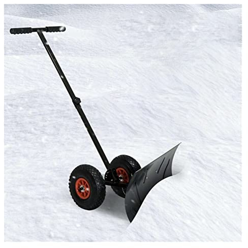 Samnuerly Schneeschaufel, Schneeschaufel, Schneeschieber mit Rädern, robuste Schneeschaufel mit langem Griff, Metall-Schnee-Sand-Schlamm-Entfernungswerkzeug für Einfahrtsreiniger