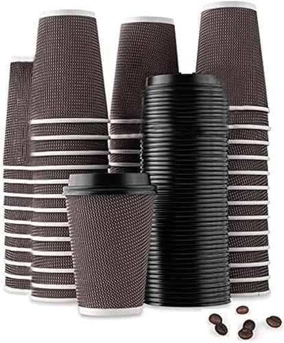 My Home & Lighting Store Lot de 250 gobelets jetables isothermes à triple paroi avec couvercles pour café et boissons à emporter