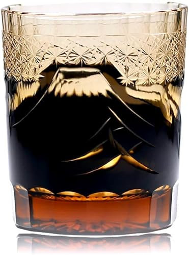 Bicchiere da whisky trasparente tagliato a mano per cocktail Vodka Bourbon giapponese Edo Kiriko Fuji Mountain Craft con confezione regalo da 9 once, nero