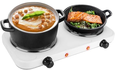 KOCASO 2000W Electric Dual Burner Portable Electric Double Burner Portable Coil Heating Hot Plate Stove Countertop RV Hotplate with Non Slip Rubber Feet 5 Temperature Adjustments/white