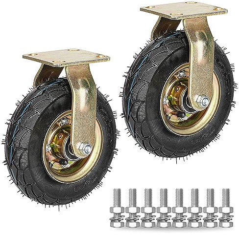 Ruedas de Goma de Repuesto para Trabajo Pesado 8 en 10 en 2 Paquetes, Rueda neumática móvil silenciosa con absorción de Impactos, Rueda de Goma para Carros, Muebles, Banco de Traba
