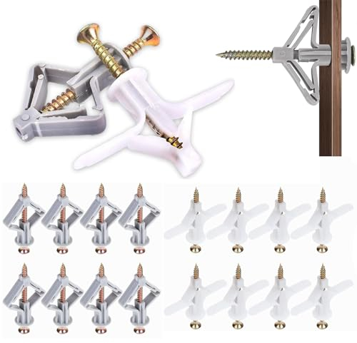 Yuaiosn Lot de 200 Chevilles à Expansion pour Mur Creux, Cheville Brique Creuse, Cheville Parpaing Creux, Forme D'Avion, Forme Papillon, avec Vis, pour Murale Plaque de Plâtre