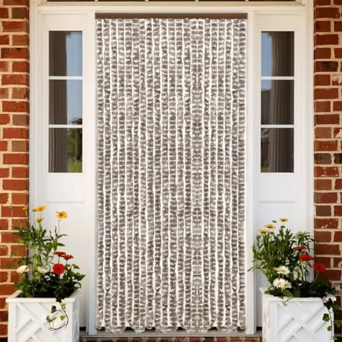 Gecheer Insektenschutz Vorhang Fliegengitter Fliegenvorhang Türvorhang Flauschvorhang Fliegenschutz Balkontür Wohnzimmer Wohnwagen Taupe und Weiß 56x200 cm Chenille