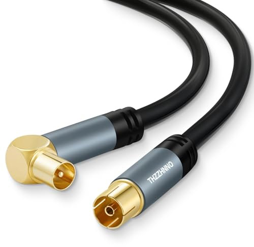 Thzzhnno TV Aerial RG6 Coaxial Cable Right Angle 2M, 90 Degree Angled Male to Straight Female, Coax Cord for HDTV, CATV, DVB-T2/C/S, Cable Modem, Radio, Satellite Receivers