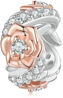 Rosen stopper-Bead für Pandora-Armband, 925 Sterling Silber Roségold-Spacer-Bead-Charm