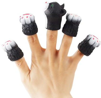 Andux 5pcs Tier Finger Puppets Realistische Gummi Tier Rolle Spielen Finger Puppets Set ZJWO-01 (Katze)