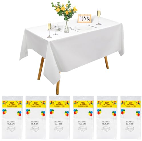 Einweg Tischdecke Weiß, 6 Stück Wasserdicht Geburtstag Tischdecken, Rechteckig Tischtuch Geeignet für Hochzeit, Party, Kindergeburtstag, Weihnachten, Tischdecke Weiss 137 x 274 cm