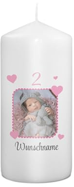 PhotoFancy® - Personalisierte Geburtstagskerze - Fotokerze mit eigenem Foto/Text bedrucken lassen - Kerze mit Geburtstags-Design: Herzen - 15 cm Höhe
