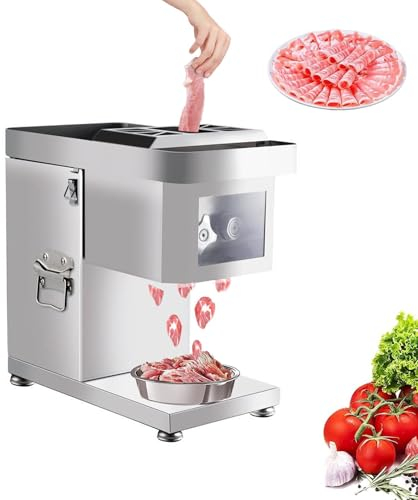 Affettatrice per Carne Commerciale, Attrezzatura per Affettare da Tavolo Elettrica di Grandi Dimensioni Completamente Automatica in Acciaio Inossidabile Ad Alta Potenza da 1100 W,3.5 mm
