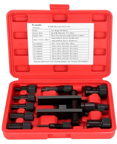 JAGASOL Kit di estrattori per cuscinetti, 10 pezzi, set di estrattori per fori ciechi, 8 – 25 mm, set di attrezzi per estrattori interni per ruote moto