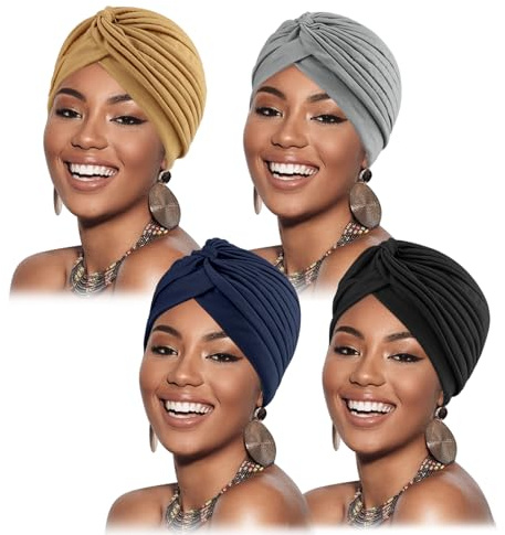 Stretchy Polyester Turbans for Women Knot Chemo Cap for Cancer Pleated Headwear Beanie Twisted Head Wrap Hair Loss Hat