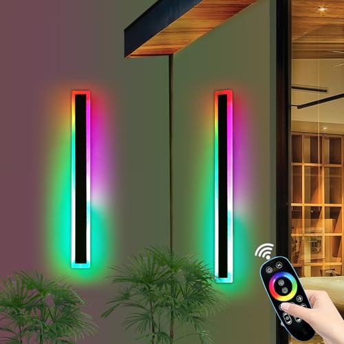 Mikeru Outdoor RGB-Wandleuchte, 16 Farben dimmbare Wandleuchte IP65 wasserdicht Weihnachten Wandleuchtes 3000K-6000K mit Fernbedienung, 10%-100% dimmbare Außenwandleuchte für Hof, Villa, Zaun 100CM