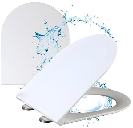 DIVID® Toilettendeckel, WC Sitz mit Absenkautomatik, Quick-Release Funktion, einfache Reinigung, Weiß, Toilettensitz mit verstellbaren Scharnieren, kunststoff (D-Form DIV-TD-003)