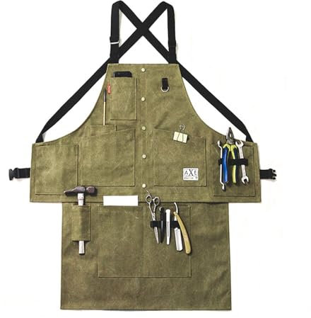 BCJMKDX Delantal de trabajo de bolsillo grande for hombre, delantal de herramientas ajustable resistente con espalda cruzada de lona for jardinero, carpintería al aire libre(Grün)