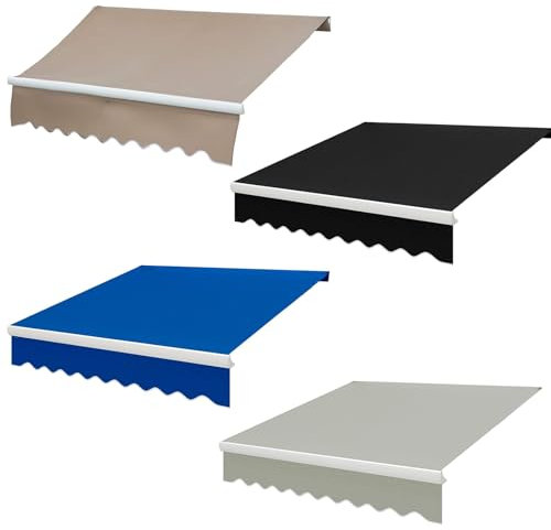 Tenda da sole retrattile per patio, 4 x 3,5 m, protezione UV, manuale, tessuto di ricambio per esterni, impermeabile, in poliestere, disponibile in nero, grigio, blu o marrone, ideale per finestre e