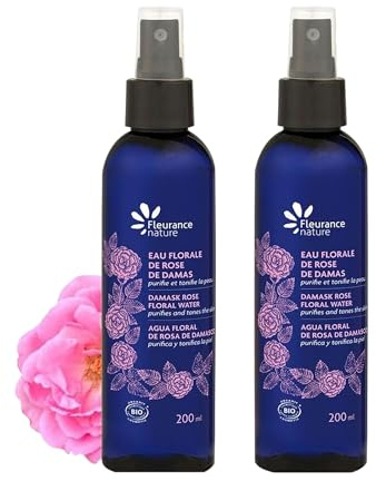 Duplo Fleurance Nature- Eau Florale de Rose de Damas- cosmetique Bio certifié Cosmos Ecocert-200ml- Soin visage femme et homme- routine skincare visage Bio- Hydrolat de rose- 26128 (2 produits)