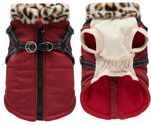 Winddichte Hunde-Winterjacke, wasserdichte Hundejacke, reflektierender, warmer Mantel für Haustiere, Thermo-Outfit, Haustier-Weste mit integriertem Geschirr, kleine und mittelgroße und große Haustiere