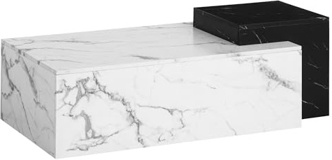 FineBuy Couchtisch 120x60x40 cm Weiß Schwarz Sofatisch in Marmor-Optik Modern, Design Wohnzimmertisch Rechteckig, Loungetisch Zwei Ebenen, Kaffeetisch Groß
