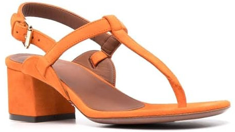 Sandali con Tacco Alto e Spesso da Donna, Punta Aperta, Tacco Basso a Blocco, Cinturino a T, Comodi, con Cinturino Posteriore, Fibbia in Metallo, Infradito, Casual,Arancia,46 EU