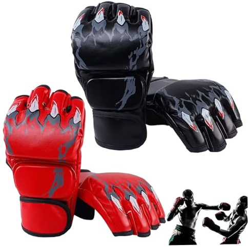 2 par boxningshandskar, andningsbara halvfinger brottningshandskar, justerbara träningsvantar för Muay Thai, kickboxning, sparring