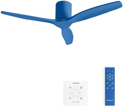 CREATE / WINDCALM M/Deckenventilator ABS Kobaltblau mit Fernbedienung und Wandschalter / 40W, Leise, Ø132cm, 6 Geschwindigkeiten, 3 LED-Temperaturen, Timer, Sommer-Winterbetrieb