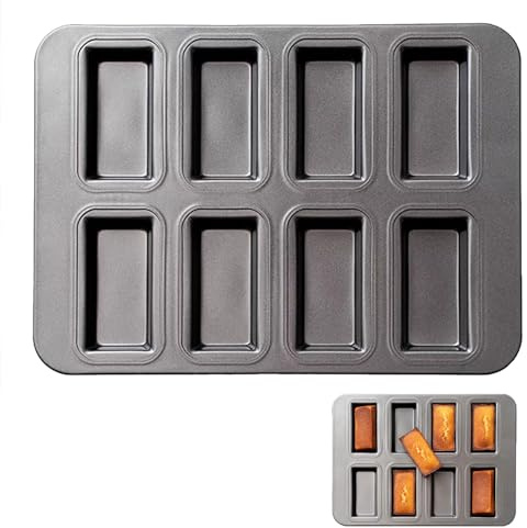 ZFRITP Mini Kuchenform, Mini Kastenform, Brötchen Backform, Backform Eckig Für Gleichzeitig 8 Kleine Brote Oder Kuchen, Sehr Gute Antihaftbeschichteter Karbonstahl, Grau