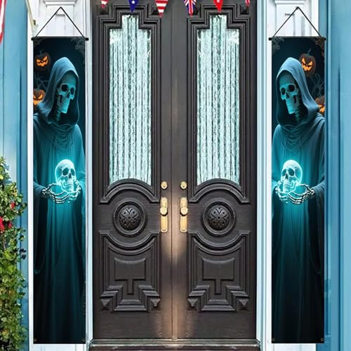 Halloween Türbanner Set, Gruselige Geist Dekoration, 180x30cm, Polyester, Türhänger mit Metallringen, Türkisblau