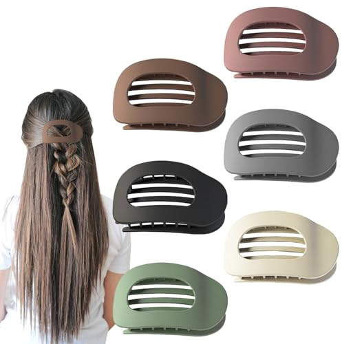 Homshsjhkis 6 Pcs Mollette Capelli Donna, Mollettone Capelli Pinza, Francese Ciappo Piatte Antiscivolo Resistenti, 6 Colori Finitura Opaca Fermaglio Capelli Elegante Design Curvo per Sottili e Spessi