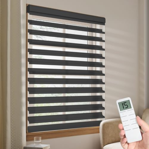 Tokblind Motorized Sheer Shade with Remote Control, Light Filtering Electric Roller Blind Works with Alexa via Hub, Rechargeable Smart Window Shade Custom Size (Light Filtering Black)
