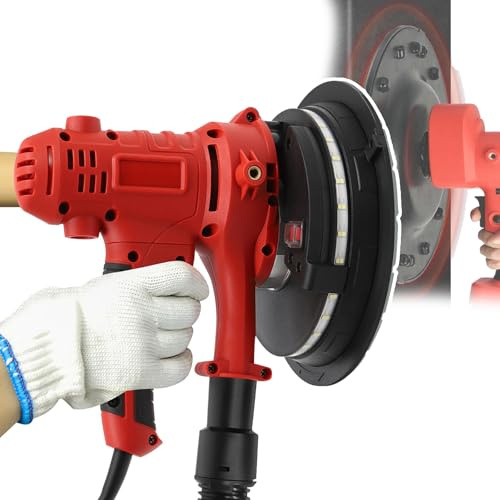 Ponceuse électrique à vitesse variable 1200-2500 tr/min avec éclairage LED, tube à poussière et sac, puissance d'aspiration réglable pour murs en plâtre, mastic et ciment