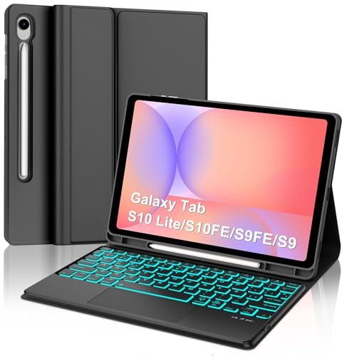 WINCHKING Trackpad Teclado para Samsung Galaxy Tab S10 Lite/S10fe/S9fe/S9 | Iluminación de 7 Colores, Bluetooth Teclado Funda para Samsung Galaxy Tab S10 FE 10.9/S9FE/S911, QWERTY Español Ñ, Negro