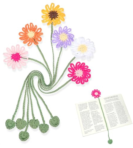 Guduling 6 Stück Crochet Flower Bookmarks, Blumen Lesezeichen Häkeln, Personalisierte Lesezeichen, Handmade Geschenk für Buchliebhaber Leser Lehrer Studenten Frauen