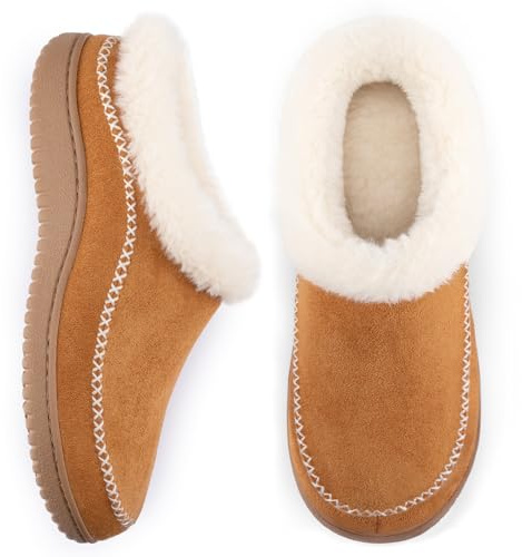 Zigzagger Women's Moccasin Slip-On Fuzzy Slippers - House Shoes Indoor Outdoor with Microsuede & Fluffy Fur Fleece, Cozy Warm Comfy Memory-Foam Loafer (Tan, Size 11-12)