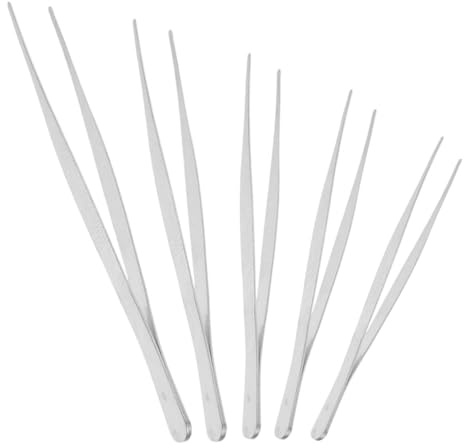 SHINEOFI Pinces à Épiler Inoxydables 5 Pièces pour Cérémonie du Thé et Bureau, Pinces Métalliques Longues et Courbées, Accessoires Pratiques et Portables