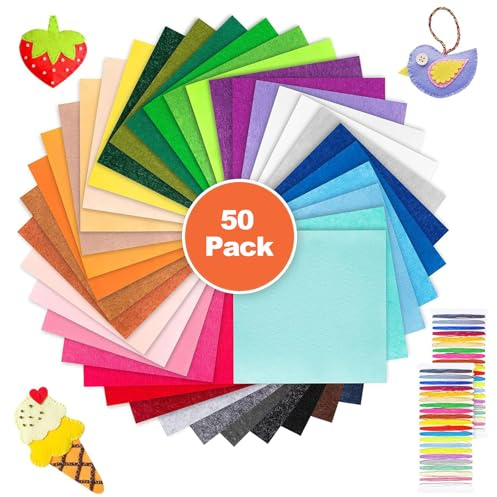 Leucasa Bastelfilz 50 Farben Filzstoff 20X30cm Filzplatten Steifer Filz Dicke 1mm filz zum basteln mit Gewinde für Handarbeiten DIY Patchwork Nähen Projekte Dekoration