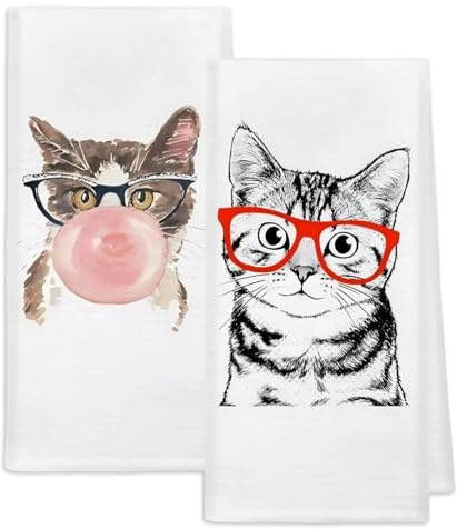 Aurelx Lustiger Katze Küchentücher, 2 Stück Mikrofasertücher Geschirrtücher, 40 x 60 cm Strapazierfähige Katzen Geschirrhandtücher, Mehrzweck Handtücher, Praktische Geschenke für Katzenliebhaber