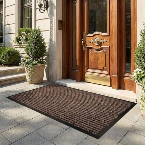 HELLSER Fußmatte | Schmutzfangmatte für außen & innen | rutschfest & flach | Oeko-Tex Zertifiziert | Für Haus, Terrasse & Flur | Braun | 50x80 cm