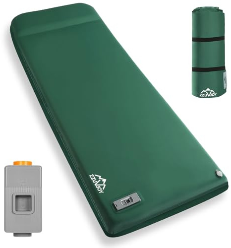Zzuvjoy Memory Sleeping Pad with Electric Pump, 3.15 Ultra-Thick Foam Sleeping Mats for Camping, 9.5 R-Value Insulated Self Inflating Sleeping Pad with Pillow for Car Travel Tent