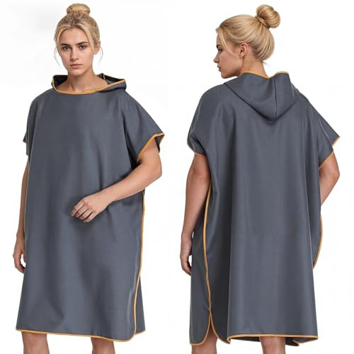 Dwitkul Poncho da Bagno Uomo Donna Poncho da Surf Accappatoio Ponchos Asciugamano con Cappuccio di Microfibra per Adulti, Surfing, Nuoto, Sauna, Spiaggia (Blu Scuro)
