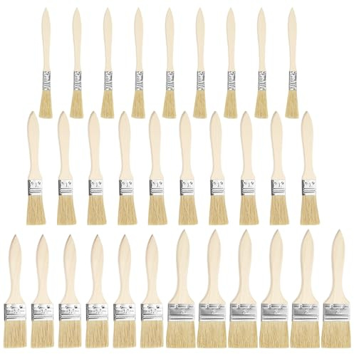 30 Piezas Pinceles de Pintura,10/25/35/50mm, Juego de brochas de Pintor, Set brochas Pintor, Brocha Plana, Juego de brochas Planas, adecuadas para Pintura, Barniz y proyectos de Bricolaje.