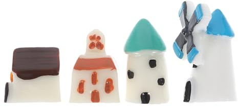 Kichvoe 4pcs Miniature Fairy Garden Houses Set – Resin Micro Landscape Ornaments with Windmill, European Castle, Double-layered Tower, and Cottage – DIY Dollhouse Accessories for Outdoor